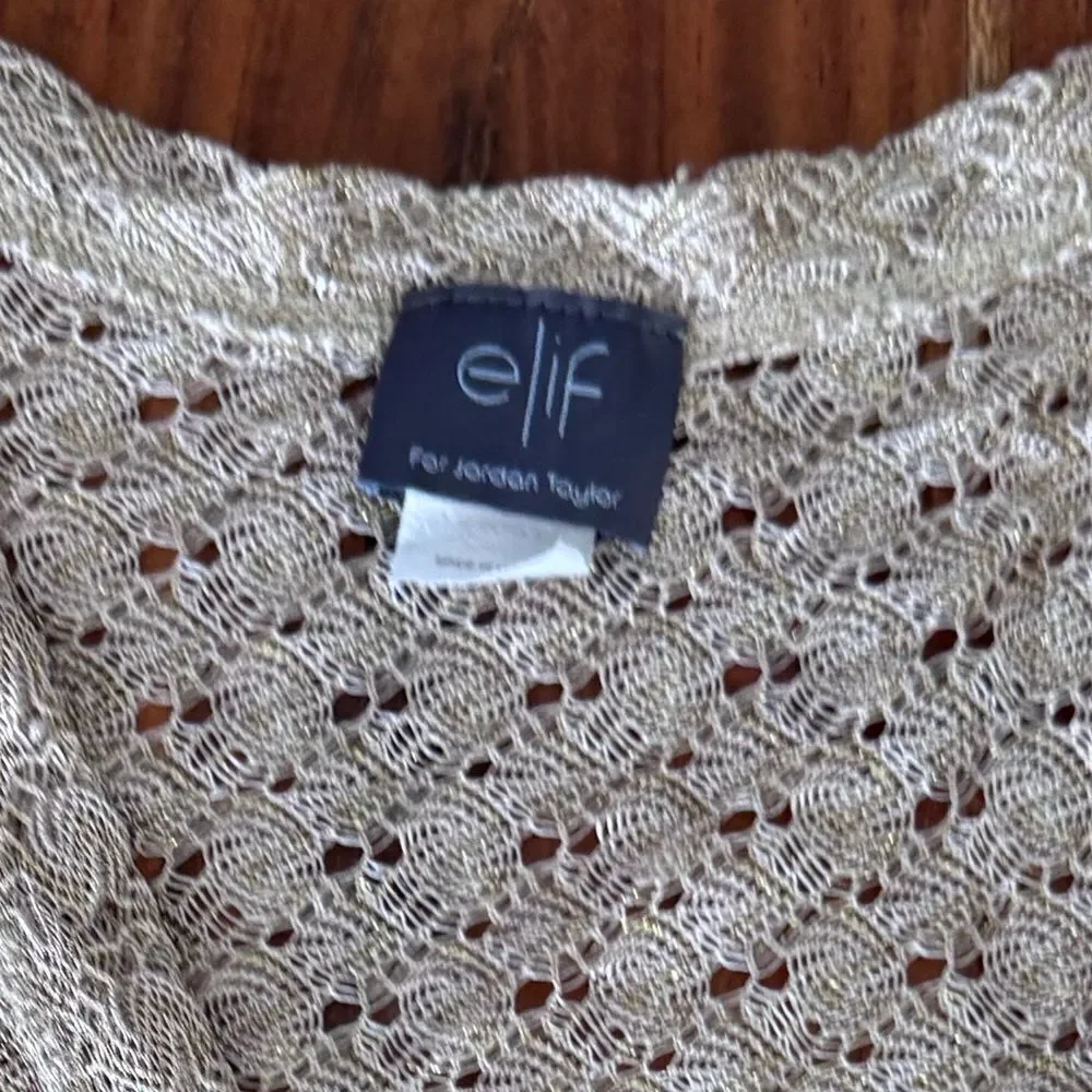 ELIF for Jordan Taylor Loose Knit Crochet Gold Long Sleeve Beach Coverup Medium